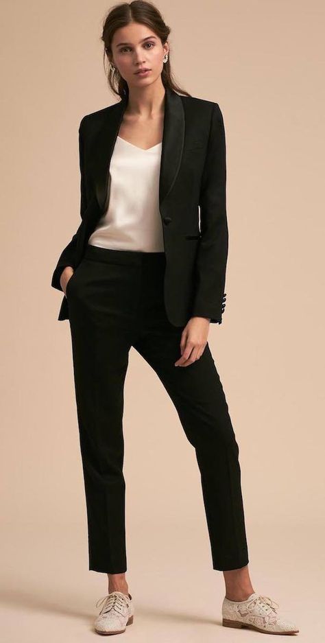 Women Wedding Tuxedo by The Black Tux  #tuxedo #bridetobe #bride #fashionistas #weddings #bridal #styleinspiration #weddinginspiration Formal Pants Women, Wedding Reception Outfit, Fall Fashion Skirts, Below The Knee Dresses, Tuxedo Women, Formal Wear Women, Wear To Work Dress, City Hall Wedding, Tuxedo Dress