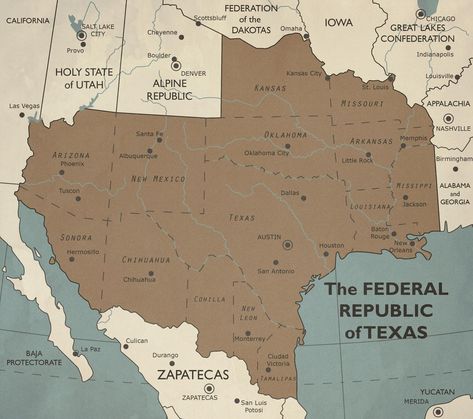 Federal Republic Of Texas by SPARTAN-127 on DeviantArt Alternate Countries, Fallout 2d20, Alternate Maps, Texas Symbols, Alternative History, Map Ideas, Republic Of Texas, Imaginary Maps, Fantasy World Map