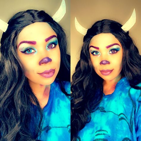 Sully Halloween Makeup, Sully Costume Women, Sully Makeup Monsters Inc, Cute Monster Makeup, Monsters Inc Makeup, Sully Makeup, Diy Sully Costume, Sully Costume Diy, Sully Halloween