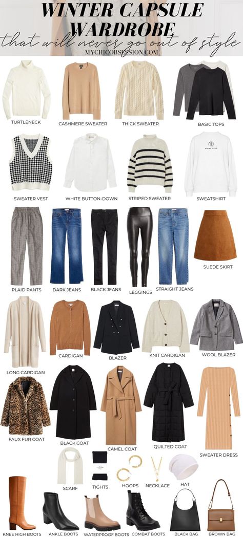 A Winter Capsule Wardrobe That Will Never Go Out of Style - MY CHIC OBSESSION Going Out Capsule Wardrobe, London Capsule Wardrobe Fall, Missouri Outfit, Winter Styling Outfits, Styling Winter Outfits, Winter Essentials Clothes Women, Winter Work Capsule Wardrobe, Outfit Winter 2022, Winter Capsule Wardrobe 2022