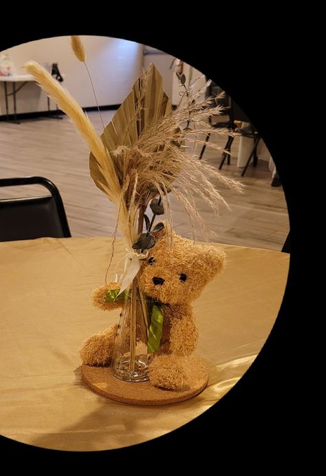 Bear Centerpieces Teddy Bear Shower Centerpiece, Teddy Bear Table Centerpieces, Bear Baby Shower Centerpieces, Bear Centerpieces, Bear Centerpiece, Bear Table, Bear Baby Shower Theme, Bearly Wait, Flowers Dried