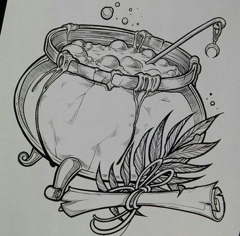 Bubbling Cauldron Drawing, Easy Witchy Drawings, Witchy Drawing Ideas, Witchy Drawings Simple, Witchy Sketches, Cauldron Drawing, Cauldron Tattoo, Abstract Tattoo Ideas, Abstract Tattoos