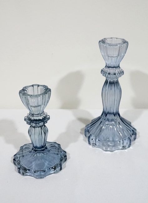 PRICES MAY VARY. *large size is 6.5''tall x 3.15''wide, small size is 4.5''tall x 3''wide; *one paire (one large + one small) for each order; *special blue colors; *made of thickened glass and high-temperature resistant materials; *for home, party, wedding and event decorations or gift sets; Brighten up your home with these blue Glass Candlestick Holders. This tapered glass candle holder makes for an elegant and sophisticated addition to your table decorations. Silver Taper Candle Holder, Blue And Sage Table Setting, Wedding Inspo Centerpiece Ideas, Blue Dining Room Table Setting, Dusty Blue Wedding Centerpieces Round Table, Wedding Table Setting With Candles, Dusty Blue Birthday Party Decorations, Something Blue Table Setting, Something Blue Bridal Shower Balloon Arch