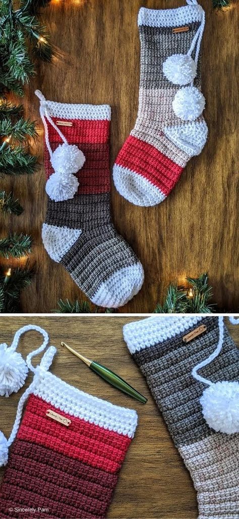 Crochet Stocking Pattern Free, Crochet Directions, Christmas Stocking Pattern Free, Stocking Pattern Free, Knitted Stocking, Winter Patterns, Crochet Christmas Stocking Pattern, Crochet Stocking, Crocheted Christmas