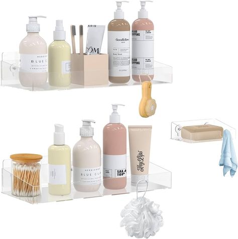 Amazon.com: Durmmur 2-Pack Acrylic Clear Shower Shelves, Adhesive Bathroom Shower Caddy Organizer, Transparent No Drilling Wall Floating Shelves For Storage & Display : Home & Kitchen Acrylic Shower Organizer, Clear Shower Shelves, Bathroom Organization Wall Shelves, Small Shower Storage Ideas, Bathroom Shower Shelves, Clear Shelf, Bathroom Dream, Invisible Shelves, Shelf For Wall