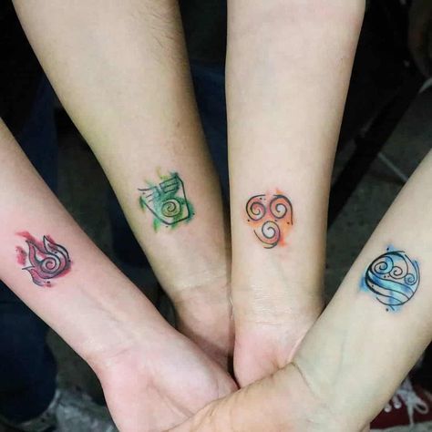 Colorful & Loud Matching Family Tattoo Tattoo That Represents Family, Matching Tattoos For 4, Family Of 4 Tattoo Ideas, Mother Of 3 Tattoo Ideas, Siblings Tattoo For 3, Sibling Tattoos For 3, Simbols Tattoo, Matching Family Tattoos, Matching Tattoos For Siblings