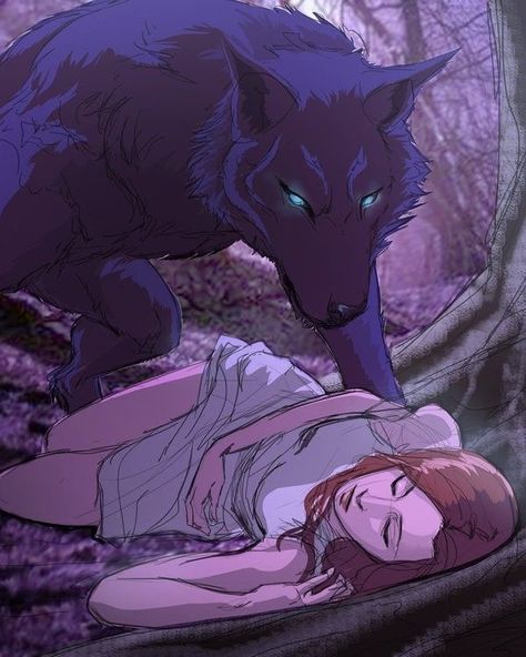 Polygamous Art, Werewolf X Human Art, Werewolf Romance Art, Werewolf And Human Couple, Marriage Art Drawing, Female Wolf Protecting Male, Paranormal Romance Aesthetic, Werewolf Girl Art, Werewolf And Witch