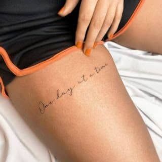 Text Tattoo On Thigh, Thigh Text Tattoo, Text Tattoo, Thigh Tattoos Women, Thigh Tattoo, Leg Tattoos, Tattoos And Piercings, Tattoos For Women, Piercings