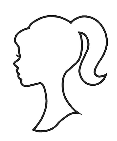 Barbie Head Silhouette, Barbie Silhouette Tattoo, Easy Barbie Drawing, Barbie Cartoon Drawing, Barbie Paint Party, Barbie Birthday Diy, Barbie Outline, Barbie Template, Barbie Png