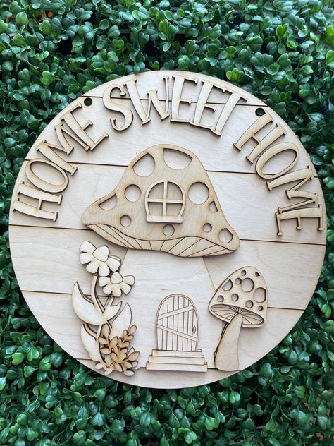 Mushroom Signs, Mushroom Sign, Round Cottage, Mushroom Home, Mushroom Core, Woodland Home Decor, Diy Wood Sign, Woodland Home, Wood Business