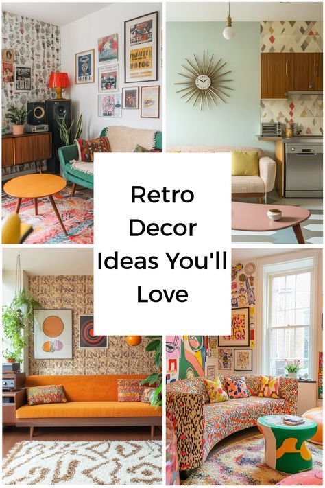 1970s Aesthetic Home, Retro Decor Ideas, Retro Accent Wall, Diy Retro Decor, Retro Gallery Wall, Funky Eclectic Decor, Vibey Room, Mirror Decor Ideas, Retro Cottage