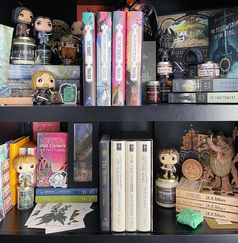 Lord Of The Rings Shelf, Lord Of The Rings Bookshelf, Lord Of The Rings Room, Nerdy Room, Lord Of The Rings Decor, Lord Of The Rings Collection, Lord Of The Rings Book, Hobbit Aesthetic, Bookshelf Inspo