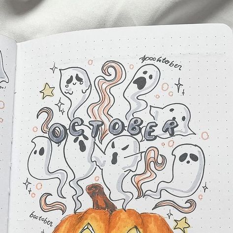 𝑮𝒊𝒏𝒚🌱 | 𝙳𝚊𝚒𝚕𝚢 𝙿𝚘𝚜𝚝𝚜 ✨ on Instagram: "Coverpage reveal 👻 booooo 

#q are you already in the fall/ Halloween spirit ? 🎃 
I really wanted to do cutesy Halloween theme and somehow landed on ghosts, you can do sooo much with them and give them their own little personality and also they are so easy to draw ✍🏼 

🏷️
#bulletjournal #bujo #bujocommunity #bujoideas #bujoinspiration #bujocoverpage #bujoweeklyspread #bujospread #journal #journaling #notebooktherapy #bulletjournaling #bujooctober #journalwithme #bulletjournaljunkie #tsukituesday #letteringideas #journalpages #dailyjournal #bujosetup #planwithme #october #octobersetup #spooktober #ghosttheme #halloween" Oct Bullet Journal, Fall Bujo Theme, October Bullet Journal Theme, Month Drawings, Drawings For Journal, Cutesy Halloween, Bujo Weekly Spread, Posts On Instagram, Easy To Draw