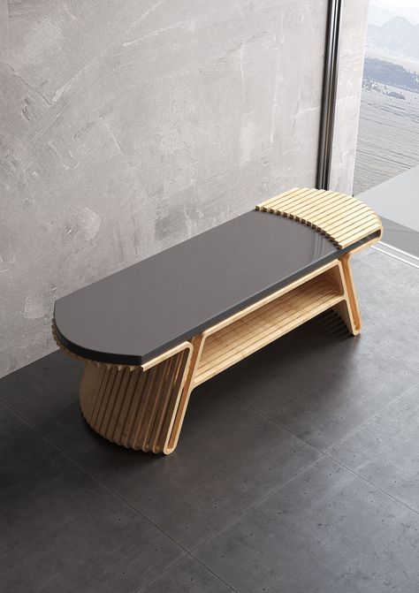 hallway bench :: Behance Cnc Furniture Design, Wooden Bench Design, Granite Furniture, Diy Furniture Sofa, Wood Coffee Table Design, Furniture Design Architecture, Cnc Furniture Plans, Architecture Industrial, Modern Wood Furniture