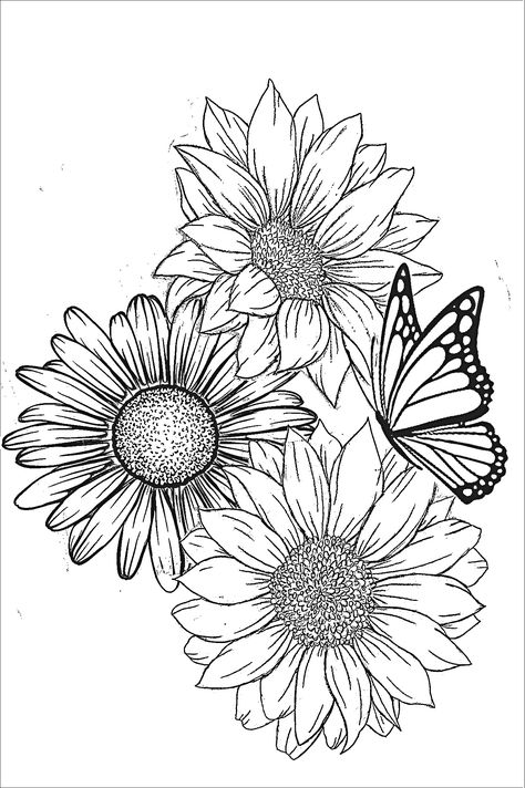 Nature Queen, Sunflower Coloring Pages, Women Nature, Sunflower Drawing, Jesus Tattoo, Feminine Tattoo, Crown Tattoo, Butterfly Drawing, Coloring Pages For Adults