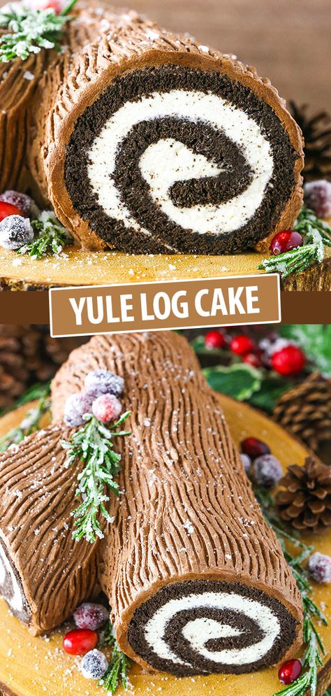 Easy Chocolate Yule Log Cake | Bûche de Noël Recipe Christmas Food Ideas For Dinner, Yule Log Cake Recipe, Jul Kaka, Mascarpone Whipped Cream, Yule Log Recipe, Christmas Yule Log, Chocolate Yule Log, Sponge Cake Filling, Yule Log Cake