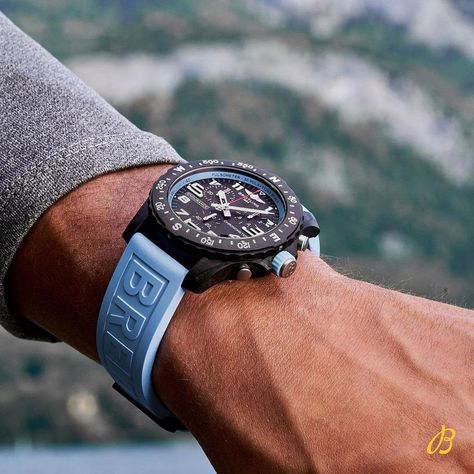 The ultimate athleisure watch, in a stunning light blue color. - Breitling Reference no.: X82310281B1S1 INR 2,49,380/- - #KapoorWatchCompany #KapoorWatch #Breitling Breitling Watches, Tudor Black Bay, Holiday Cocktails, Leather Cap, Beach Tote Bags, Colorful Design, Blue Accents, Casual Everyday, Black Watch