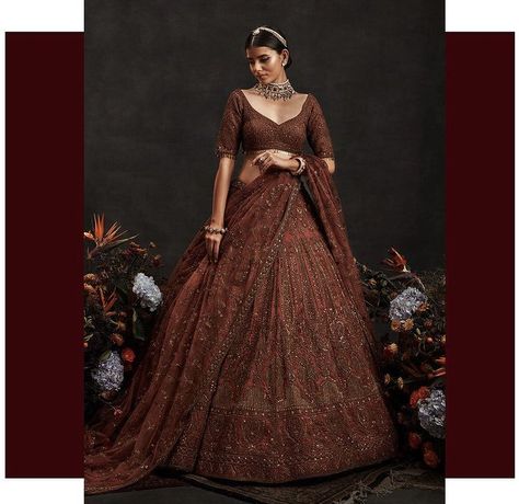 Brown Lengha Bridal, Rust Brown Bridal Lehenga, Brown Lehenga Chocolate, Brown Wedding Lehenga, Rust Bridal Lehenga, Brown Bridal Lehenga, Brown Lengha, Rust Lehenga, Reception Dress Bride Indian