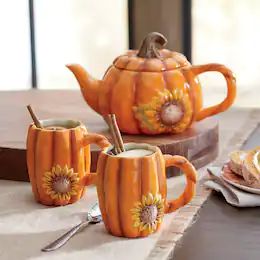 Kitchen Accents - Décor, Wall Art | Country Door Pumpkin Teapot, Sunflower Tea, Pumpkin Sunflower, Pumpkin Tea, Country Door, Tassen Design, Ceramic Set, Tee Set, Kitchen Themes