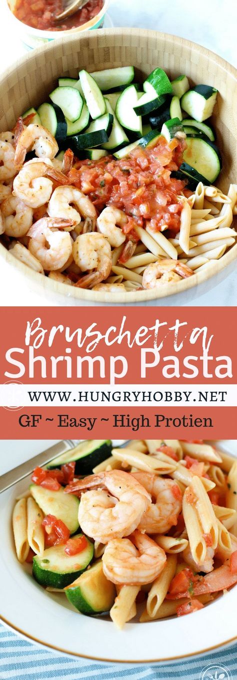 The easiest most delicious pasta salad you will ever make!  This bruschetta shrimp pasta is a filling healthy dinner that can be eaten hot or cold! #glutenfree #dairyfree #hungryhobby #healthydinner #dinner #chickpeapasta  via @hungryhobby Pasta Trader Joes, Bruschetta Shrimp, Trader Joes Recipes Healthy, Delicious Pasta Salad, Shrimp Salad Recipe, Mom Meals, Bruschetta Pasta, Easy Bruschetta, Shrimp Salad Recipes