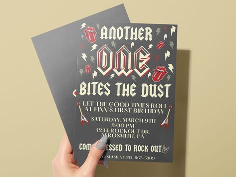 Rock And Roll First Birthday Invitations, Rock N One Birthday, One Rocks Invitation, 40th Birthday Rock Theme, Rock And Roll Themed First Birthday, One Rocks First Birthday Invitations, Wild One Rock Birthday, One Hit Wonder Birthday Party, Rock And Roll 60th Birthday Party