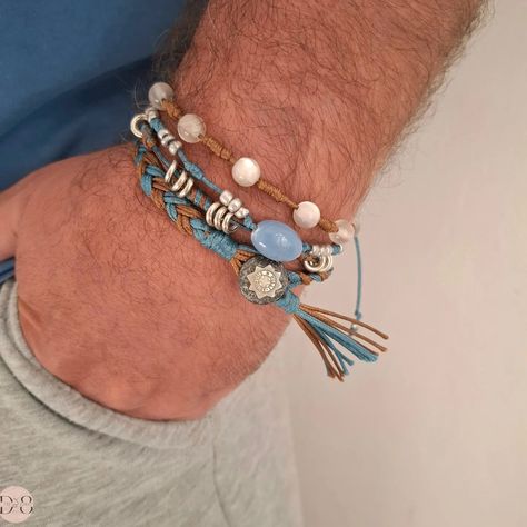 Men's Summer Beach Sea charm Bracelets, Layered Surfer Jewelry Set, Knitted Hand Decoration, Hippie Gift, Coastal Charm, Men's lanyards https://theeight8jewelry.etsy.com /listing/1800255721 #oneofakind #petroleum #brownbracelet #mensbracelet #Menslanyards #braceletformen #mensjewelry #giftforhim #handmadebracelet #handmadebracelets #hippie #braceletsset #summerbracelets #dad Bracelets Layered, Petroleum Blue, Mens Bracelet Set, Hand Decoration, Surfer Jewelry, Plastic Rings, Men's Bracelets, Brown Bracelet, Hippy Gifts