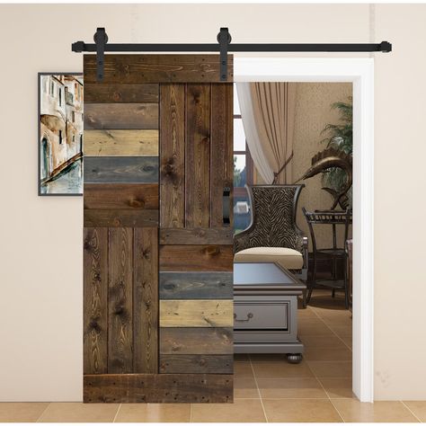 Mr. Wood Paneled Wood Barn Door with Installation Hardware Kit & Reviews | Wayfair Double Sliding Barn Doors, Diy Sliding Barn Door, Wood Barn Door, Rustic Barn Door, Wood Barn, Knotty Pine, Door Hardware Interior, Sliding Barn Doors, Carved Doors