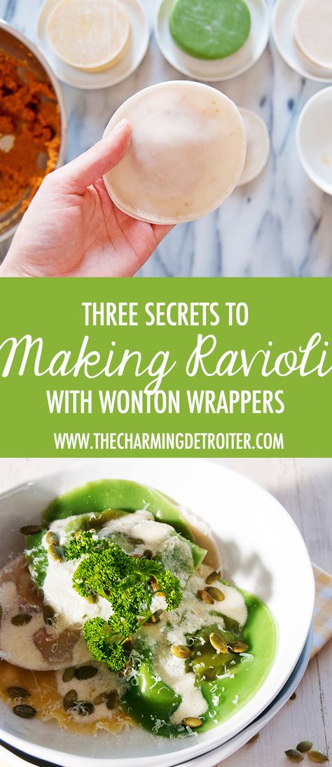 Ravioli Wonton Wrappers, Ravioli With Wonton Wrappers, Wonton Wrapper Ravioli Recipes, Wonton Wrapper Ravioli, Things To Do With Wonton Wrappers, Wonton Ravioli, Making Ravioli, Wonton Recipe, Ravioli Recipes