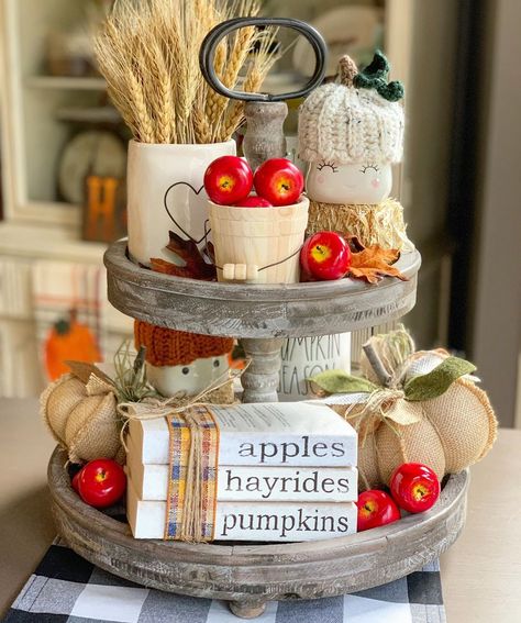 Design Style (@designstylebymarci) posted on Instagram: “🍎 Happy Monday🍎 . . This was my favorite fall tray from last year ❤️ I can’t wait for apple picking season! Have a great day everyone. . .…” • Jul 13, 2020 at 10:54am UTC Three Tiered Tray, Fall Tray, Stamped Books, Pumpkin Books, Apple Decorations, Burlap Decor, Tray Styling, Fall Deco, Fall Decoration