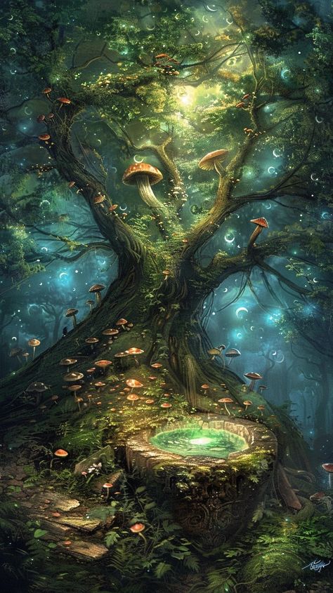 Dark Forest Fairy, Magical Forest Painting, Enchanted Forest Aesthetic, Fantasy Forest Art, Fantasy Forest Landscape, Forest Fairy Aesthetic, Magical Woods, Mythical Forest, Forest Fae