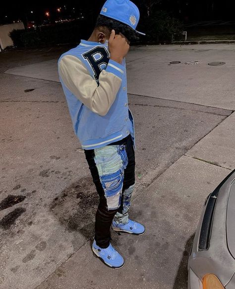 Blue Jordans Outfit, Jordan 4 Outfits, Blue Outfit Men, Jordan 4 Outfit, 4s Outfit, Drip Clothing, Mens Streetwear Outfits, Drip Fits, Drippy Outfit