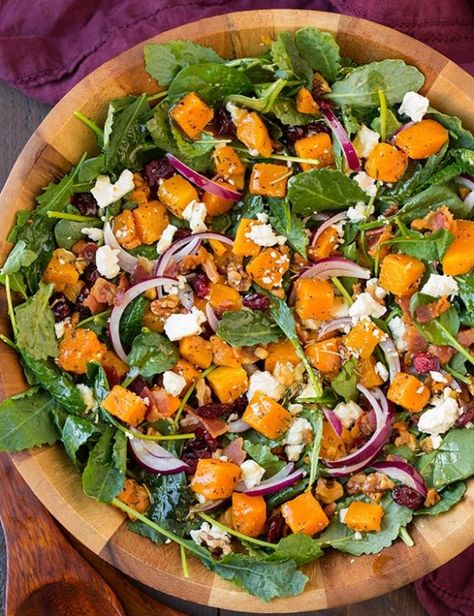 Shower Salad Ideas, Butternut Squash And Bacon, Butternut Squash Bacon, Healthy Breakfast Bowl, Butternut Squash Salad, Squash Salad, Bacon Salad, Kale And Spinach, Butternut Squash Recipes