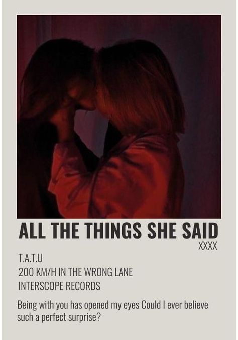 song poster - all the things she said Harry Styles Taylor Swift, All The Things She Said, Minimalistic Posters, Song Posters, Cult Leader, Pink Pony Club, Japanese Animated Movies, Cute Couple Gifts, Love For Music