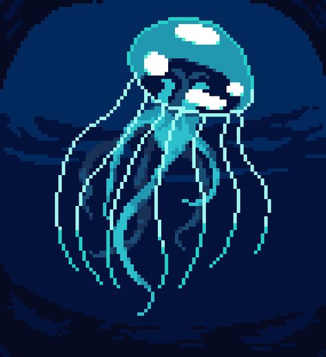 Pixel Jellyfish, Jellyfish Pixel Art, Sea Icons, Glowing Jellyfish, Ocean Room Decor, Tech Organization, Jellyfish Art, Pixel Art Tutorial, Pixel Art Grid