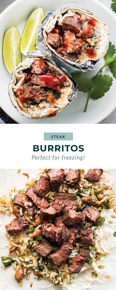 Steak Fajita Burrito, Steak And Bean Burrito, Beef Fajita Burritos, Steak And Rice Burritos, Steak Burritos Mexican, Steak Burrito Recipe, Steak Burrito Bowl, Fajita Steak, Steak Burritos