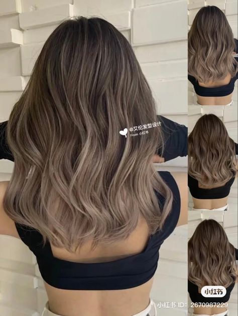 Hair Color Medium Hair, Milk Tea Hair Color Ombre, Ashy Brown Hair Balayage Straight, Ash Brown Medium Hair, Evo Hair Color, Ashy Brown Balayage Hair, Ash Brown Hair Shoulder Length, Ashy Brown Hair Balayage Asian, Ash Beige Hair Highlights