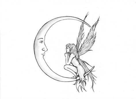 Fairy and Moon by cherry-pi Pixie Tattoo, Letter Tattoos, Fairy Tattoo Designs, Fairy Drawings, Amy Brown, Fairy Tattoo, Carving Patterns, Fairy Coloring, Angel Christmas