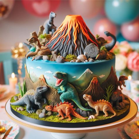 Dino Volcano Cake, Dinosaurs Birthday Cake, Volcano Dinosaur Cake, Dinosaur Volcano Cake, Dinosaur Birthday Party Cake, Dinosaur Cakes For Boys, Dino Torte, Dinosaur Cake Ideas, Jurassic World Cake