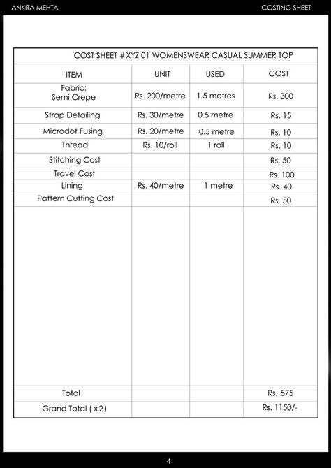 Cost Sheet Of Garment, Cost Sheet Fashion Design, Costing Sheet Template, Costing Sheet, Notion Template For Work, Free Notion Templates, Cost Sheet, Fashion Store Design, Garments Business