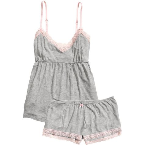 H&M Pyjama set (64 BRL) ❤ liked on Polyvore featuring intimates, sleepwear, pajamas, pijamas, underwear, grey, lace trim camisole, lace trim cami and grey camisole Cute Pijamas, Cute Pjs, Cute Sleepwear, Cute Pajama Sets, Lace Trim Cami, Grey Lace, Cami Set, Cute Pajamas, Stockholm Fashion