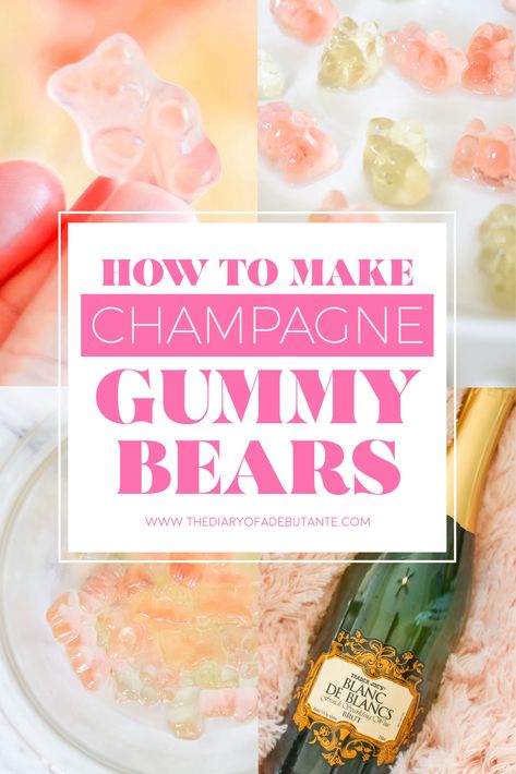 Homemade champagne gummy bears, anyone? This post shows how to make boozy champagne soaked gummy bears with two ingredients: non-alcoholic Sugarfina Champagne Bears and champagne. These are the perfect boozy New Year's Eve snack, and they also make great gifts and favors for New year's guests! Click through for the super easy DIY recipe from southern lifestyle blogger Stephanie Ziajka from Diary of a Debutante! #champagne #sugarfina #gummybears #cocktailrecipes #newyearseveparty #newyears Homemade Champagne, Alcohol Gummy Bears, New Years Eve Snacks, Champagne Gummy Bears, Homemade Gummy Bears, Alcoholic Treats, Gummies Recipe, Bear Recipes, Southern Lifestyle