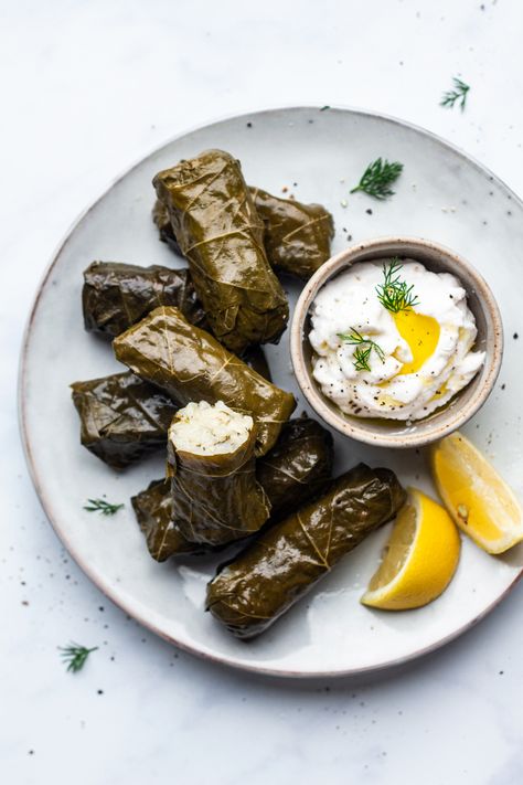 Dolmades - Greek stuffed vine leaves - Lazy Cat Kitchen Dolmades Greek, Greek Dolmades, Dolmades Recipe, Grape Leaves Recipe, Stuffed Vine Leaves, Wine Leaves, Lazy Cat Kitchen, Greece Food, Stuffed Grape Leaves