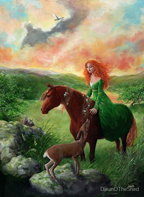 "Aine, Queen of the Faeries " Canvas Prints by DawnOTheShed | Redbubble Aine Goddess, Goddess Aine, Celtic Goddess Rhiannon, Brigit Goddess Celtic Mythology, Irish Faeries, Flidais Celtic Goddess, Queen Of The Fairies, Epona Goddess Celtic, Aine Goddess Fairy Queen