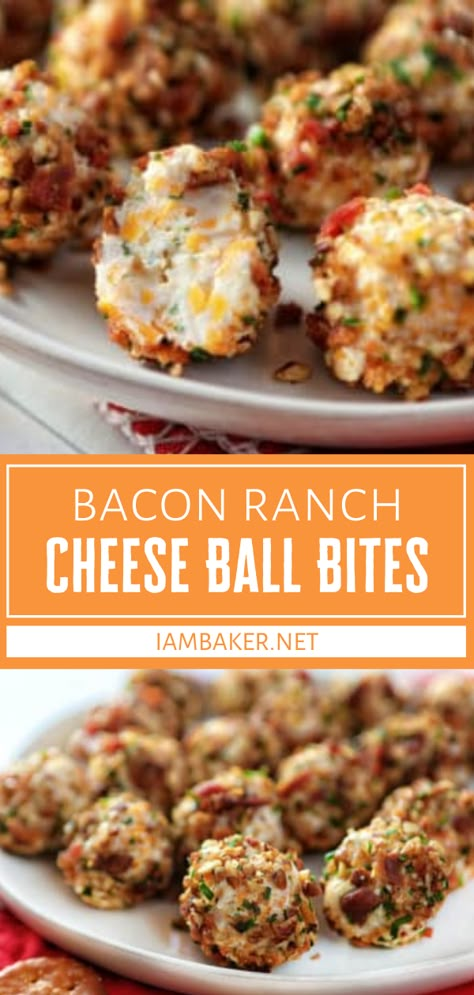 Thanksgiving Recipes Appetizers, Bacon Cheeseball Recipes, Bacon Ranch Cheese Ball, Ranch Cheese Ball, Cheese Ball Bites, Bacon Appetizers, Appetizers Easy Finger Food, Finger Foods Easy, Recipes Appetizers