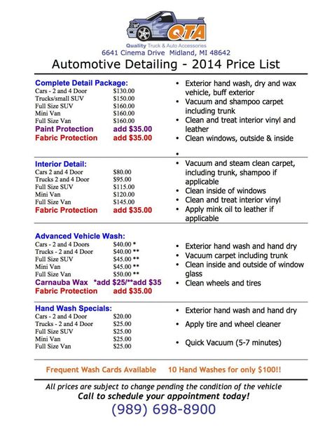 Mechanic Price List, Car Detailing Price List Template, Mobile Detailing Price List, Car Detailing Prices, Auto Detailing Price List, Car Detailing Price List, Detailing Price List, Car Detailing Business, Car Wash Prices