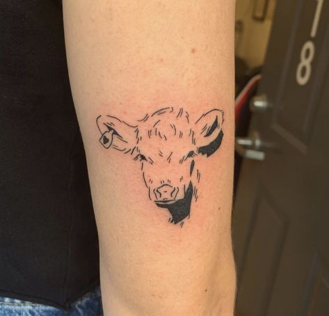 Western Cow Tattoo, Livestock Tattoo, Hereford Tattoo, Cow Calf Tattoo, Steer Tattoo, Agriculture Tattoos For Women, Cow With Cowboy Hat Tattoo, Cattle Tattoo Ideas, Dairy Cow Tattoo Ideas