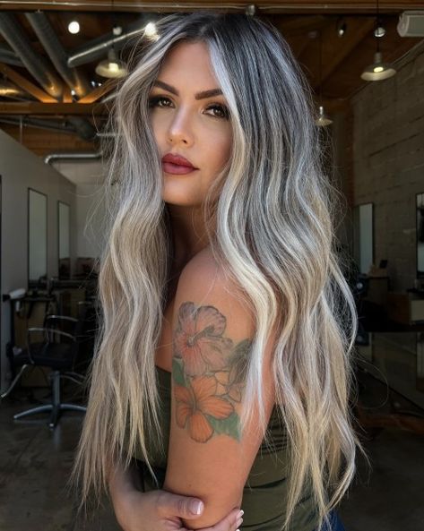 60 Ideas of Gray and Silver Highlights on Brown Hair Cool Grey Brown Hair, Brown Grey Blonde Hair, Brown Silver Ombre Hair, Brown Blonde Grey Balayage, Brown Grey Ombre Hair, Ashy Grey Blonde Hair, Lowlights For Gray Hair, Brown And Gray Hair, Silver Bangs Brown Hair