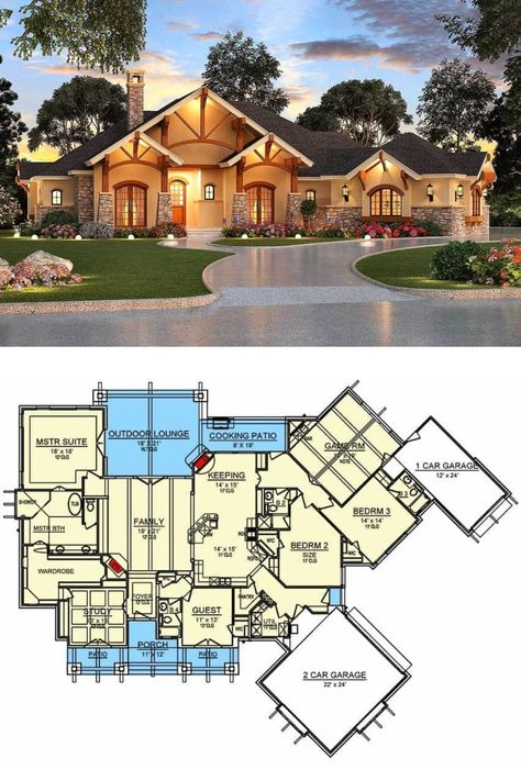 Big One Story House Plans, Unique House Plans 4 Bedroom, Dream House Plans 4 Bedroom, 1 Story 4 Bedroom House Plans, 4 Bedroom House Plans Single Storey, 4 Bedroom House Plans Open Floor Single Storey, Ranch House Blueprints, Large Backyard Pool, Academia Rooms