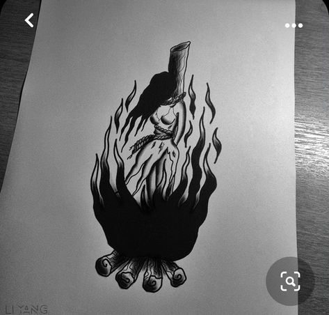 Witch Burning Tattoo, Burning Witch Tattoo, Dark Witch Tattoo, Witch Drawing, Demon Tattoo, Witch Tattoo, Scary Tattoos, Creepy Tattoos, Spooky Tattoos