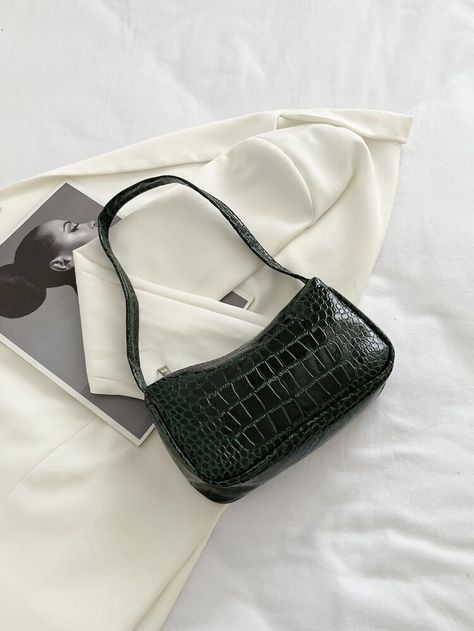 Free Returns ✓ Free Shipping On Orders $49+ ✓. Crocodile Embossed Baguette Bag- Women Shoulder Bags at SHEIN. Crocodile Print, Baguette Bag, Shoulder Bag Women, Louis Vuitton Damier, Emboss, Bags Women, Dark Green, Shoulder Bags, Pu Leather